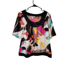 Nygard Collection Size 12 Women's Blouse 100% Silk Geometric Print Top